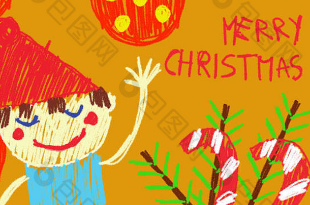 快乐圣诞节动画画记号笔孩子色彩斑斓的快乐动画背景
