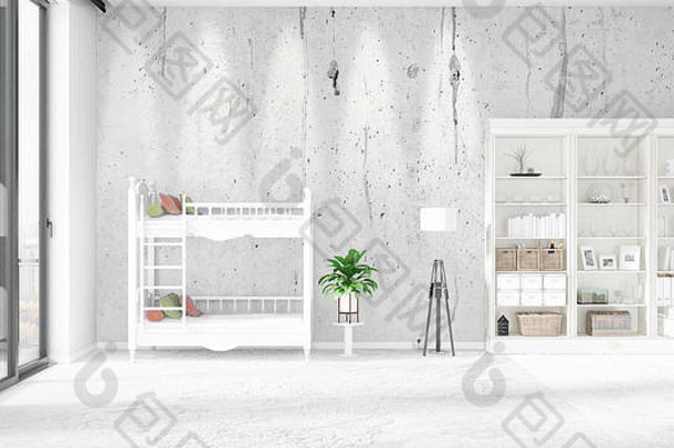 场景品牌室内时尚白色架婴儿床上呈现水平安排