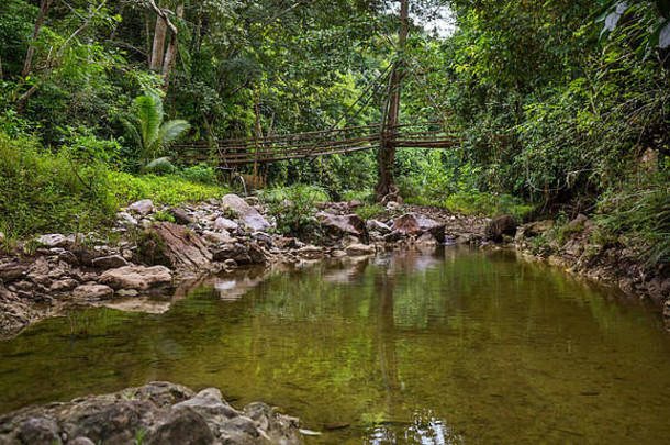 前往布德拉瀑布户外活动徒步旅行河溪水道通过竹子桥系列图片宿务岛省
