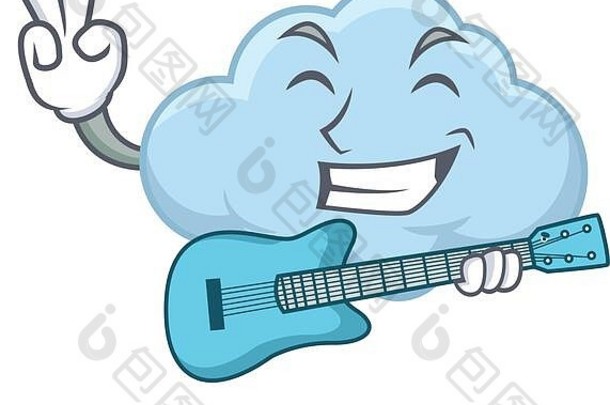有才华的音乐家蓝色的云卡通设计玩吉他