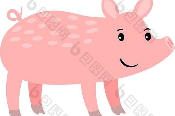 猪卡通粉红色的农场动物图标白色背景向量插图