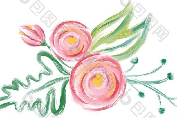 可爱的春天水彩向量花花束艺术孤立的插图婚礼假期设计手画油漆玫瑰