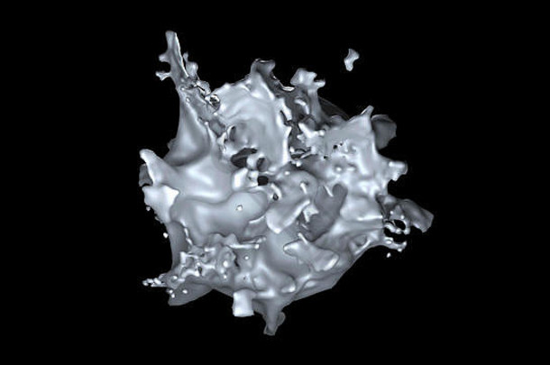 电脑生成的对象类似的凝块牛奶白色液体喷雾孤立的黑色的背景呈现