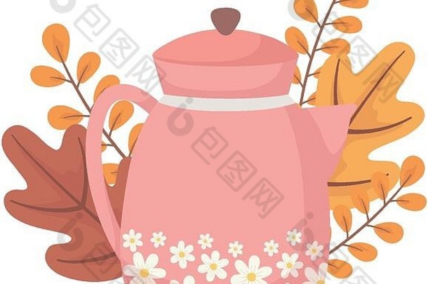 茶时间茶能片橙色饮料设计向量插图