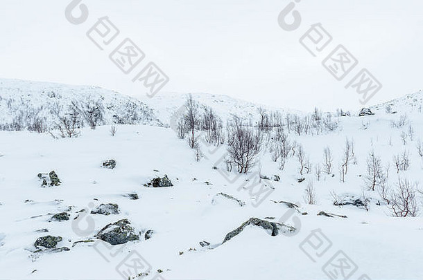 景观覆盖雪多云的天气krokelvdalen从法国ø挪威