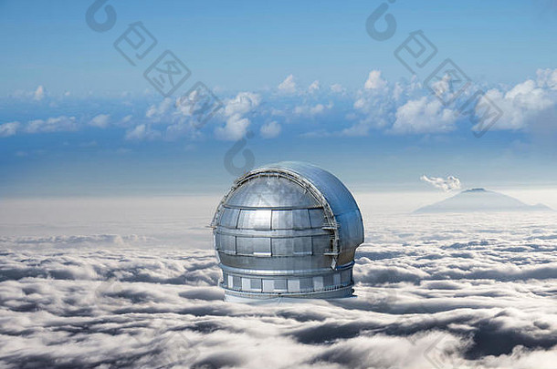 云包围圆顶天文台背景显示山窥视云