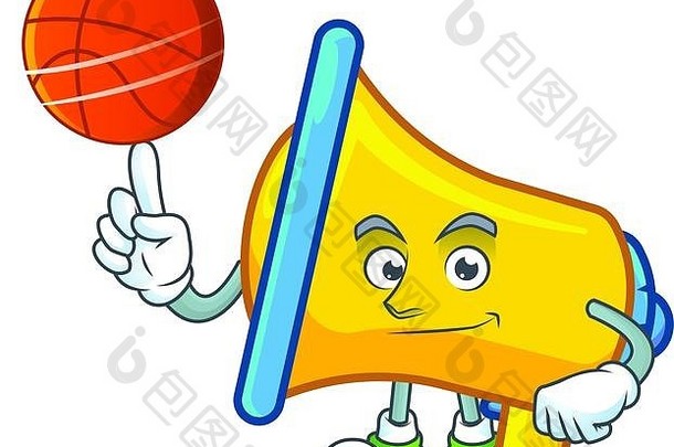 篮球黄色的扬声器卡通字符扩音器