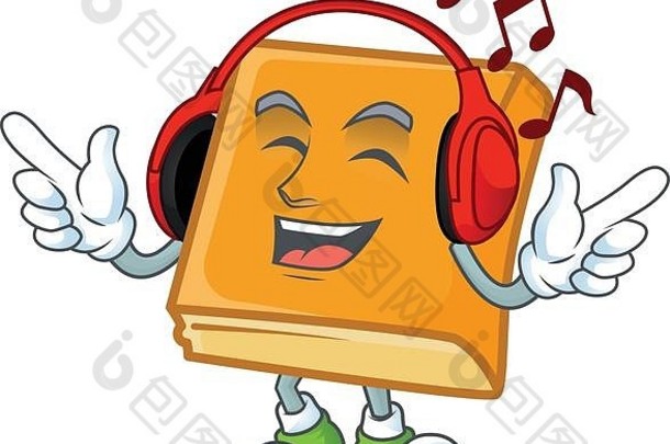 玉米面包听音乐吉祥物白色背景