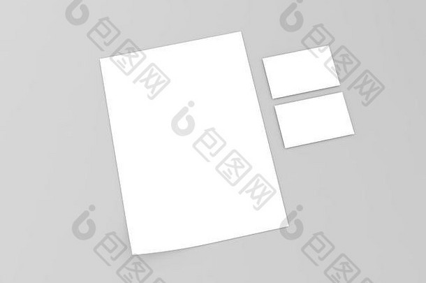 白色表纸业务卡灰色的背景渲染插图