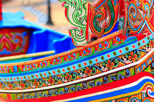 色彩斑斓的模式传统的渔夫船木船使画船制造商南泰国