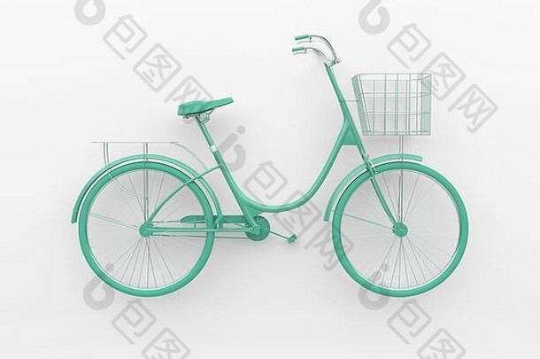 单复古的自行车画单色绿松石孤立的白色背景摘要概念渲染