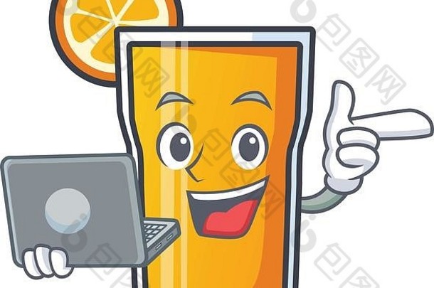 移动PC橙色汁字符卡通