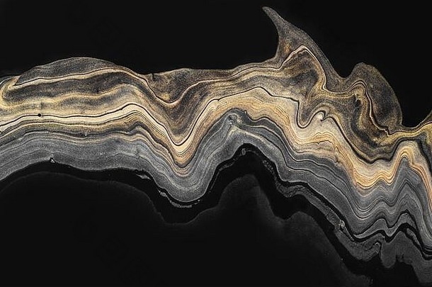 金大理石波锯齿形黑色的摘要背景纹理丙烯酸流体艺术
