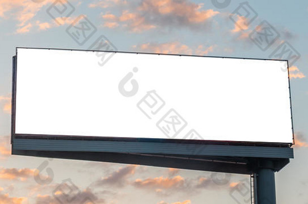 模拟图像宽空白白色广告牌云日落蓝色的天空