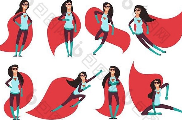 漫画女超人行动提出了女超级英雄向量卡通字符插图超级英雄女人卡通字符女英雄