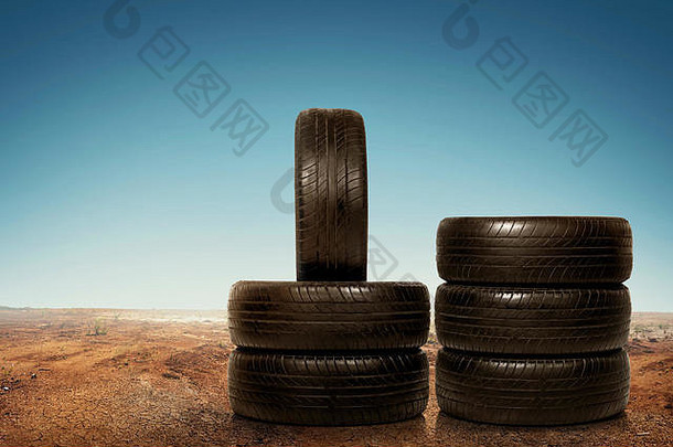 集团穿轮胎拍摄沙漠背景
