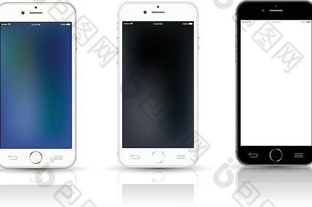 现实的移动电话智能手机集合伊丰风格原型空白屏幕孤立的白色背景向量伊鲁
