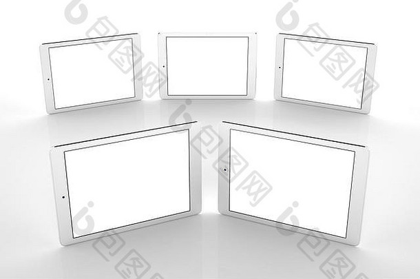 白色平板电脑白色背景模拟