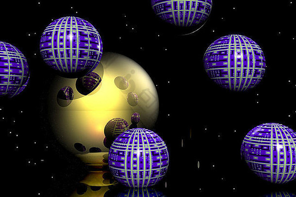 电脑生成的图像透明的球体色彩鲜艳的背景