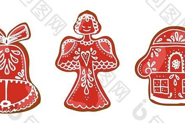 圣诞节姜饼饼干糖果糖衣一年的甜点红色的颜色