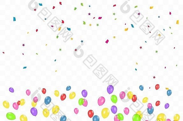 色彩斑斓的快乐生日背景气球五彩纸屑庆祝活动事件聚会，派对五彩缤纷的向量