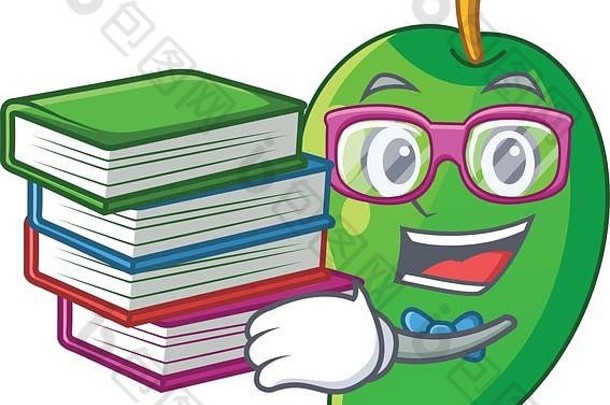 学生书绿色芒果孤立的吉祥物