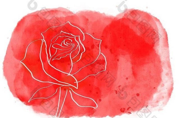 玫瑰画红色的水彩画背景飞溅爱庆祝活动情人节一天手画电脑生成的图像