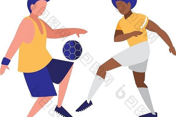 年轻的运动员玩足球向量插图设计