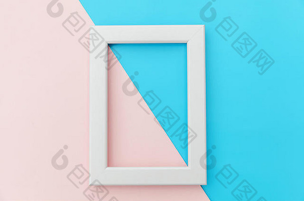 简单的设计空粉红色的框架孤立的粉红色的蓝色的柔和的色彩斑斓的背景前视图平躺复制空间模拟最小的概念