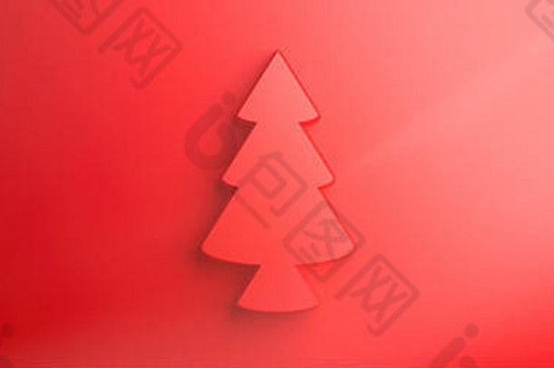 圣诞节树红色的颜色红色的背景横幅快乐圣诞节概念假期季节问候卡复制空间文本标志插图