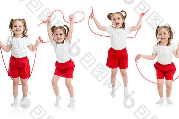 集孩子女孩跳绳子孤立的