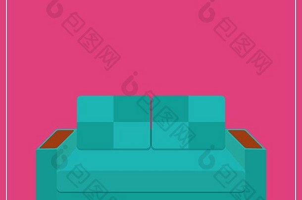 蓝色的沙发图标粉红色的背景向量插图