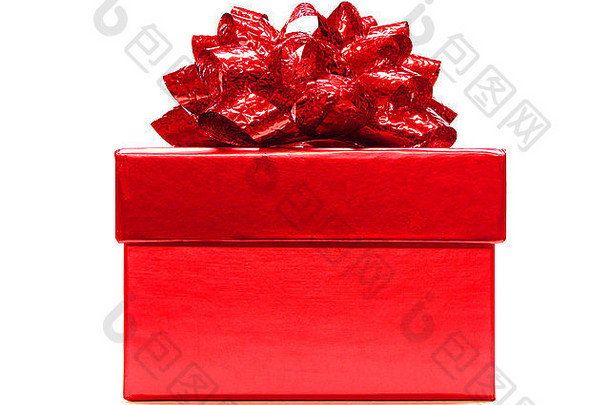红色的礼物盒子弓孤立的白色