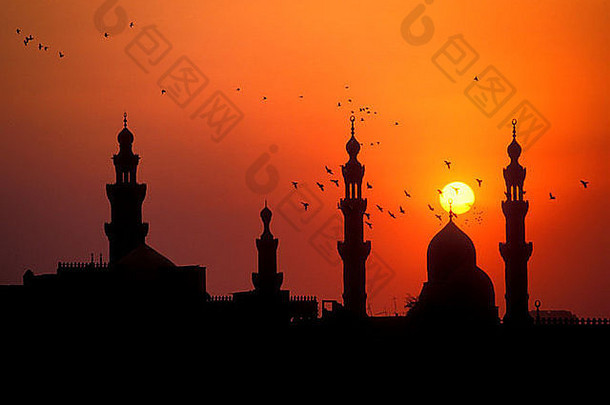 日落哈桑清真寺开罗埃及