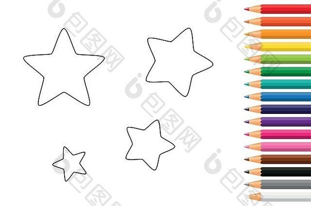 星星着色书铅笔向量插图每股收益
