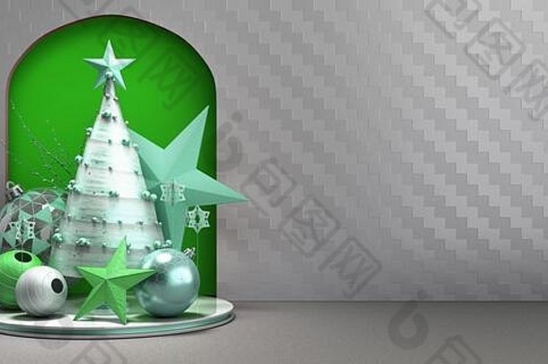一年圣诞节绿色简约装饰背景渲染