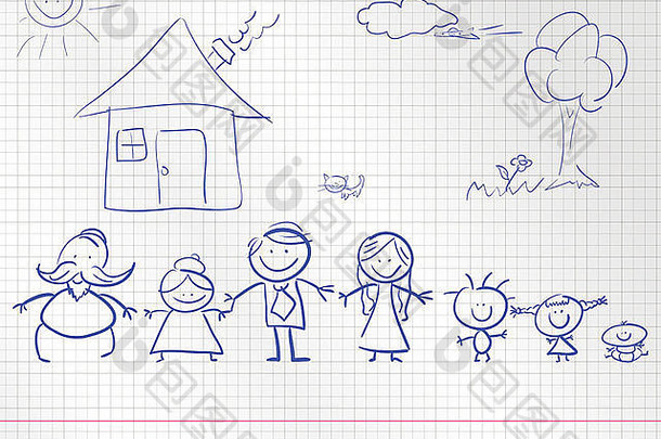 快乐家庭孩子的画插图