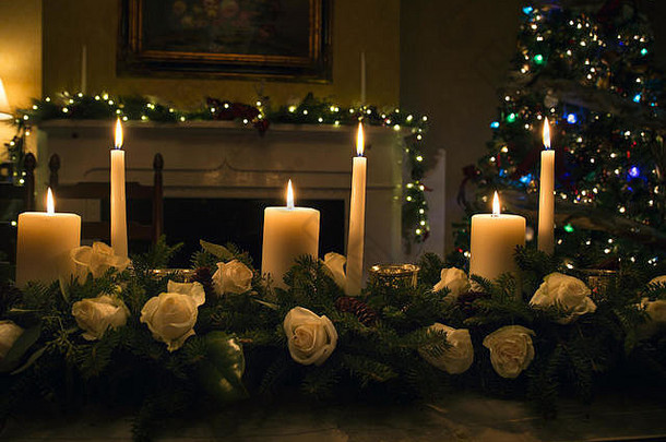 圣诞节表格花安排蜡烛圣诞节树
