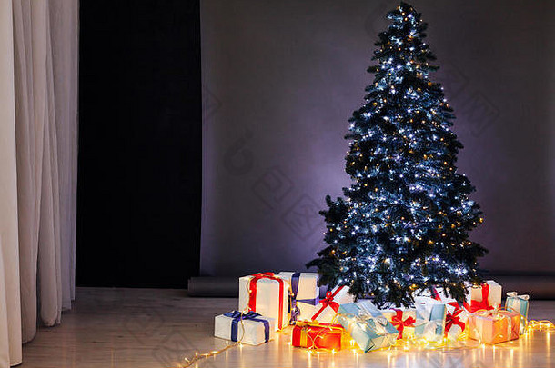 圣诞节树礼物灯花环一年