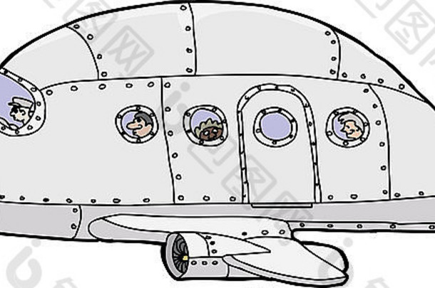 单手画乘客飞机飞行员乘客