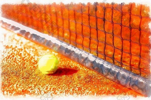 网球法院网球球antuka背景电脑绘画效果