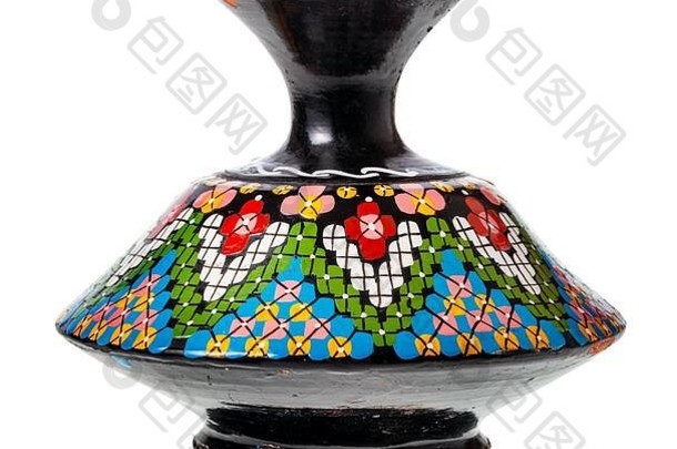 一边视图手工制作的<strong>陶瓷</strong>花瓶使阿特拉斯山摩洛哥中间世纪孤立的白色背景