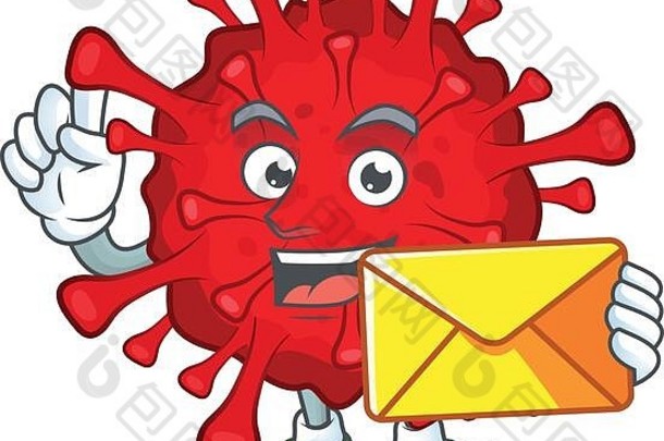 可爱的脸危险的冠状病毒吉祥物设计持有信封