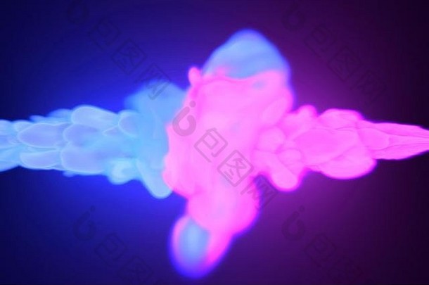碰撞霓虹灯颜色抽烟青色紫罗兰色的复古的迪斯科风格插图设计未来主义的色彩斑斓的爆炸摘要发光的墨水黑暗背景