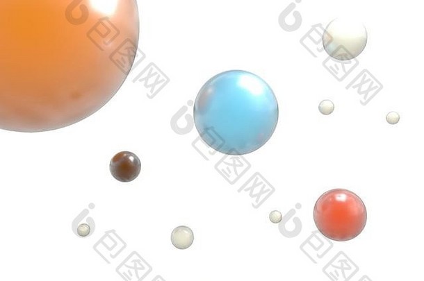 飞行反光色彩斑斓的球孤立的白色插图