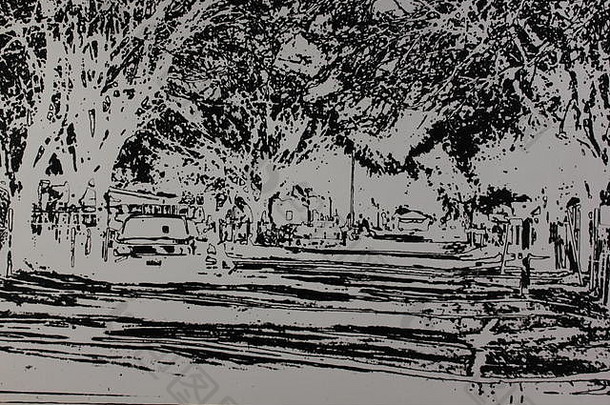 细黑色的白色艺术<strong>摄影</strong>树排住宅社区