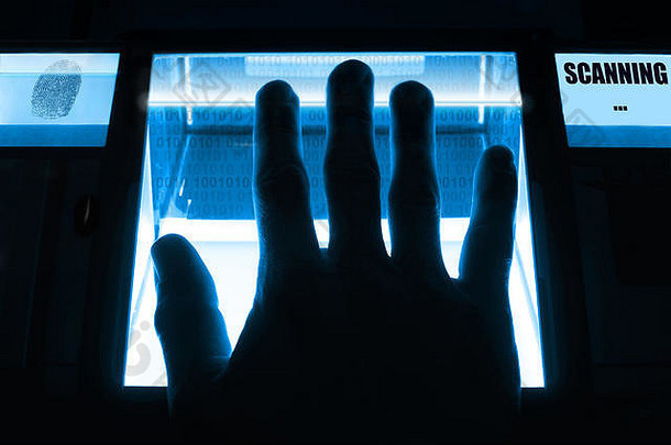 人指纹扫描仪生物识别技术网络安全概念