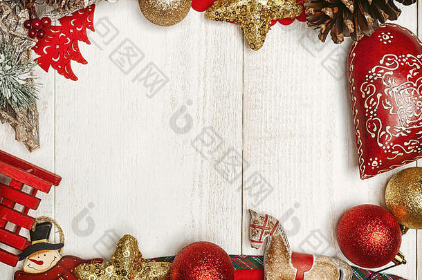 圣诞节框架乡村白色木背景装饰对象