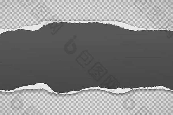一块撕裂黑色的纸带软影子灰色的平方背景向量插图