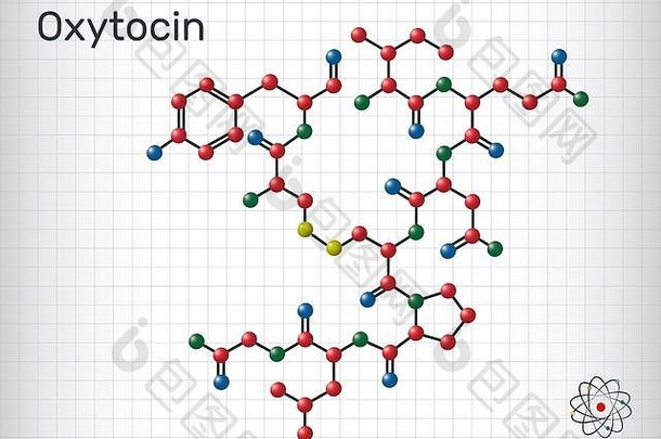 催产素oxt肽激素神经肽分子结构化学公式表纸笼子里向量插图